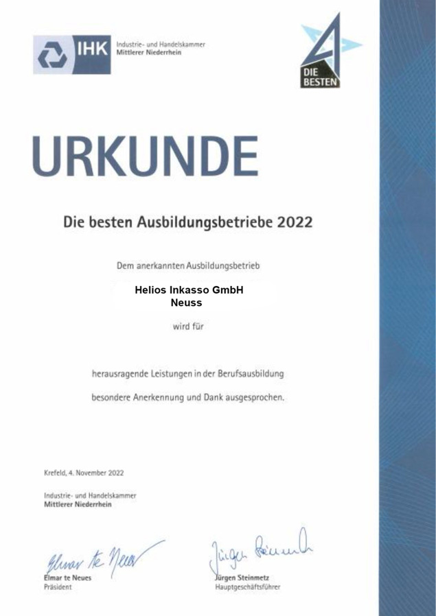 Urkunde Ausbilderbetrieb